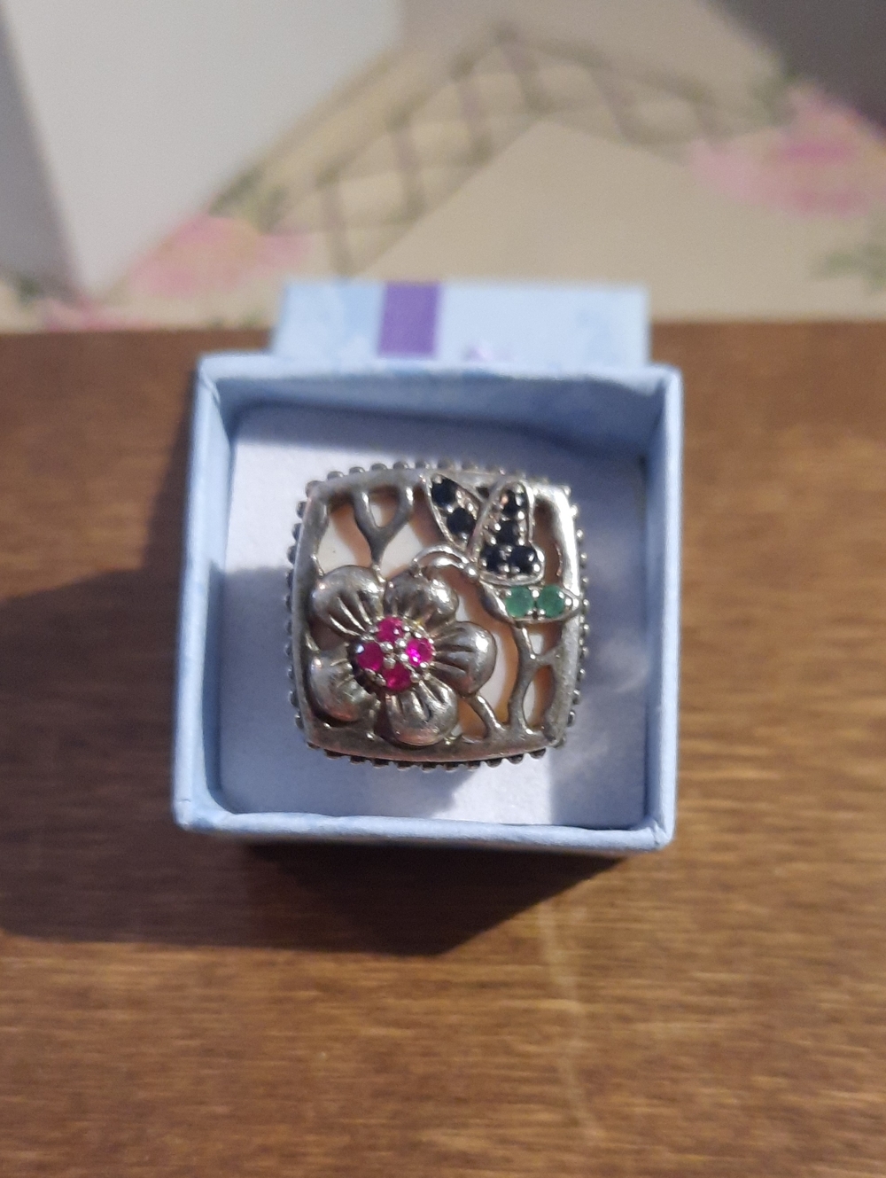 925 Silver Ring With Ruby,emerald And Sapphires